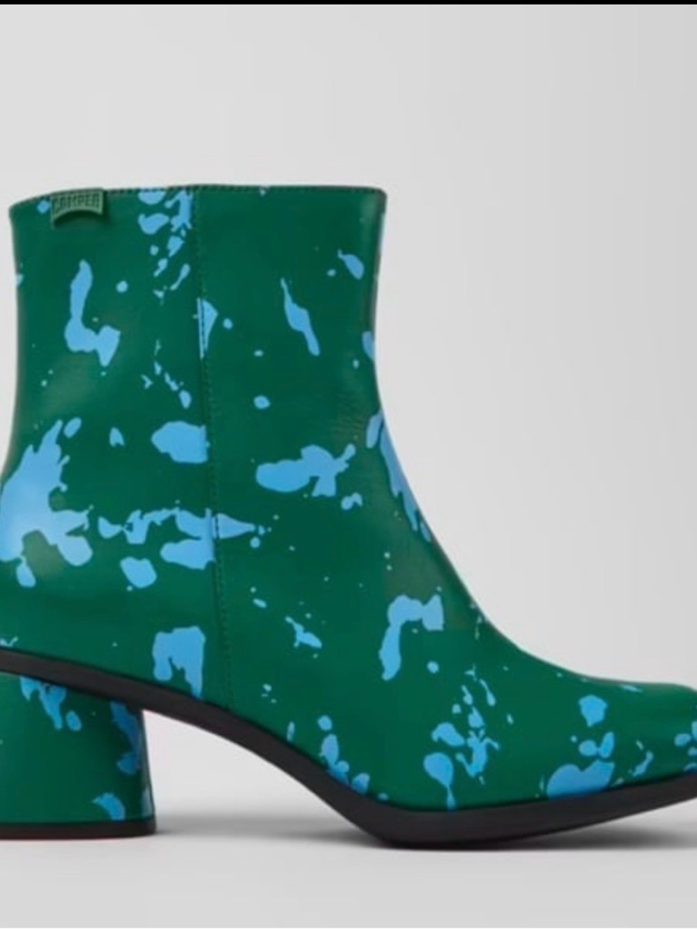 Camper Kiara Green Ankle Boots with Blue Splash Accents